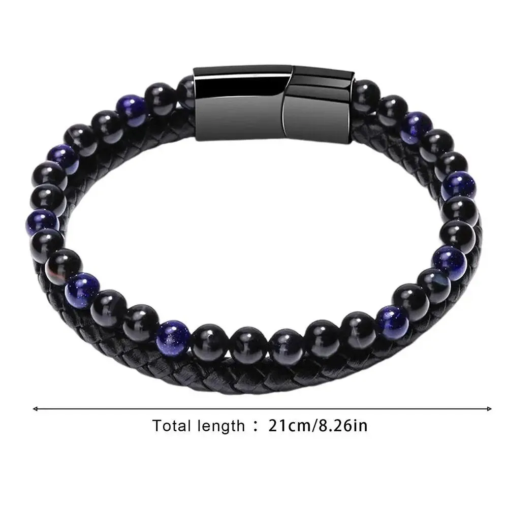 Maxhematie Beaded Leather Bracelet for Men | Black