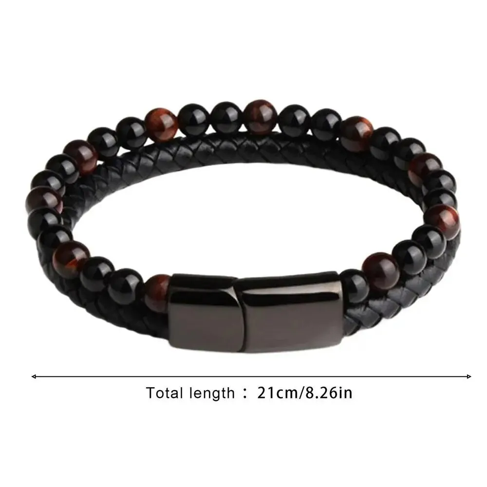 Maxhematie Beaded Leather Bracelet for Men | Black
