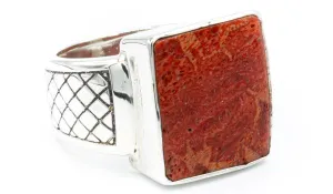 Men's Sterling Silver Red Coral Signet Ring