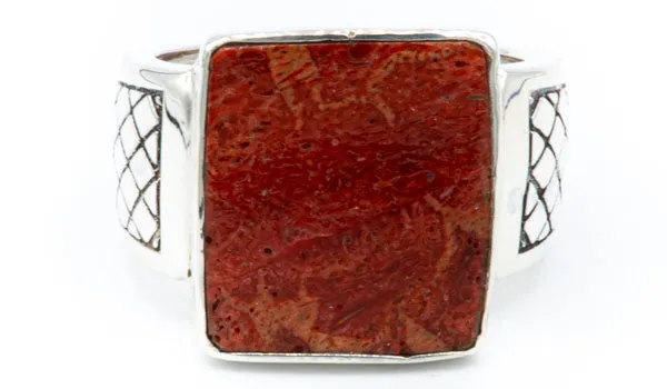 Men's Sterling Silver Red Coral Signet Ring