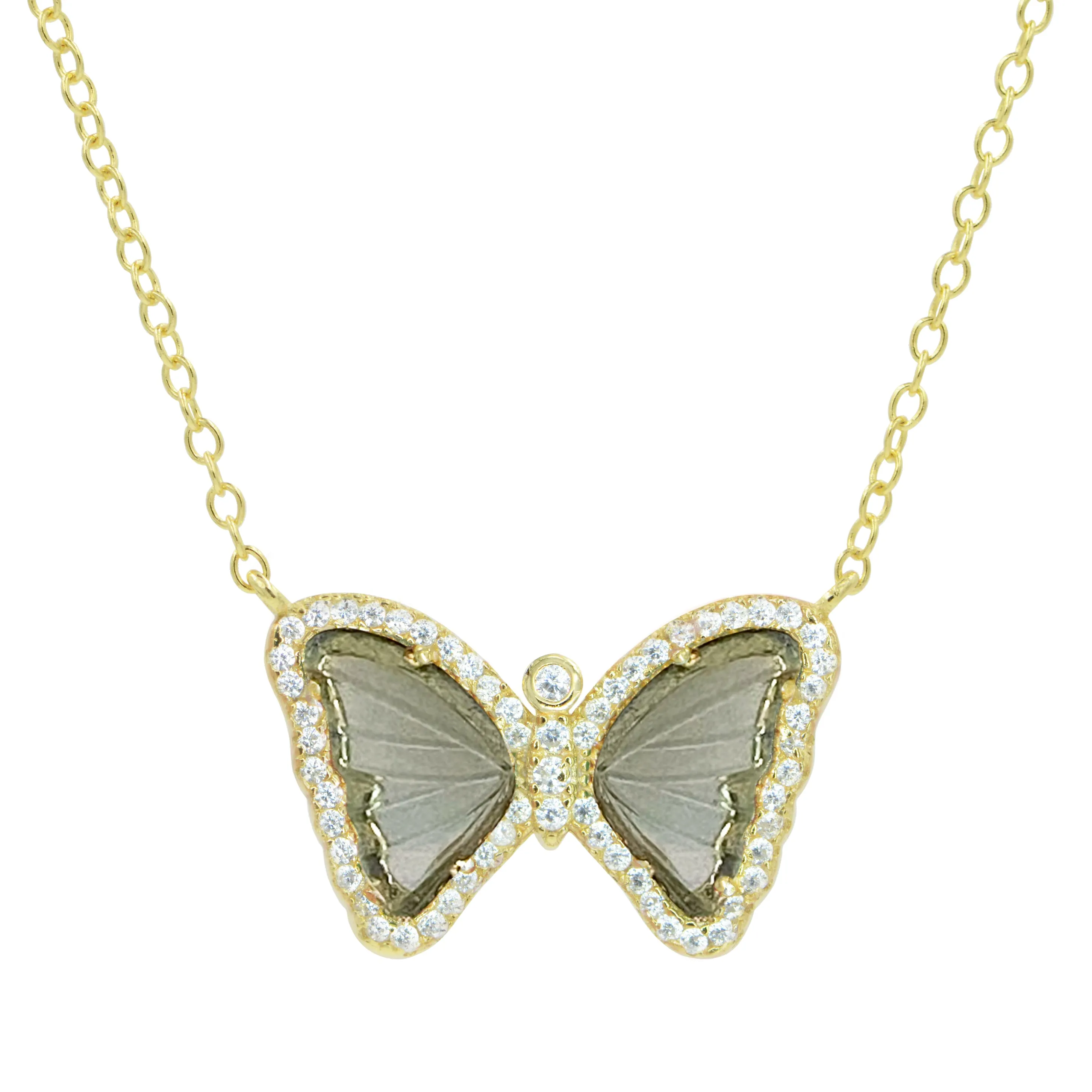 Mini Butterfly Necklace in Smoky Quartz