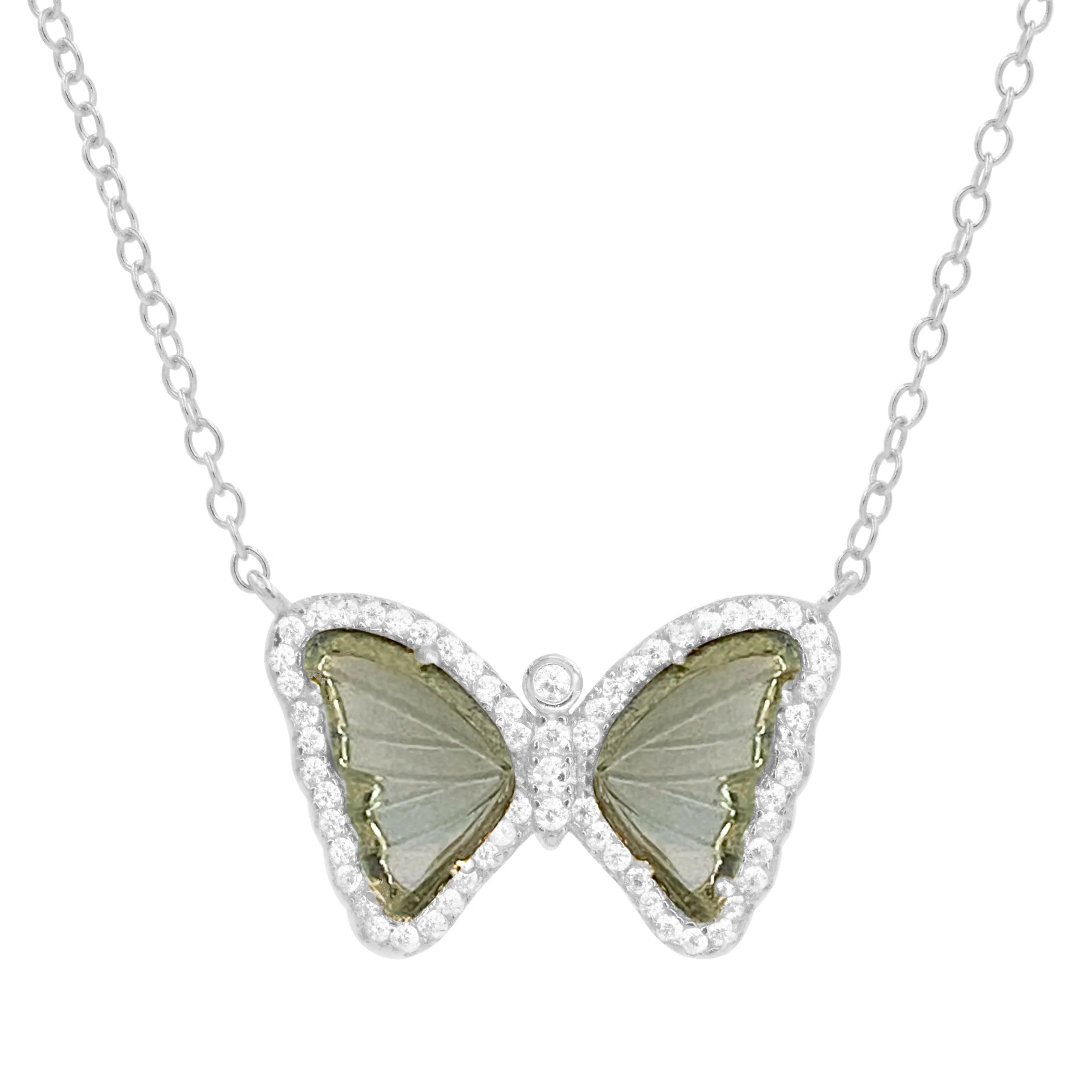 Mini Butterfly Necklace in Smoky Quartz