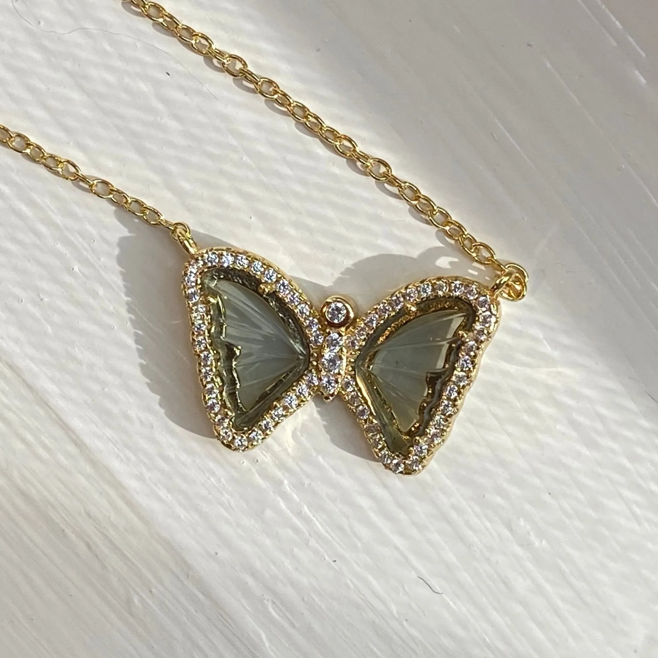 Mini Butterfly Necklace in Smoky Quartz