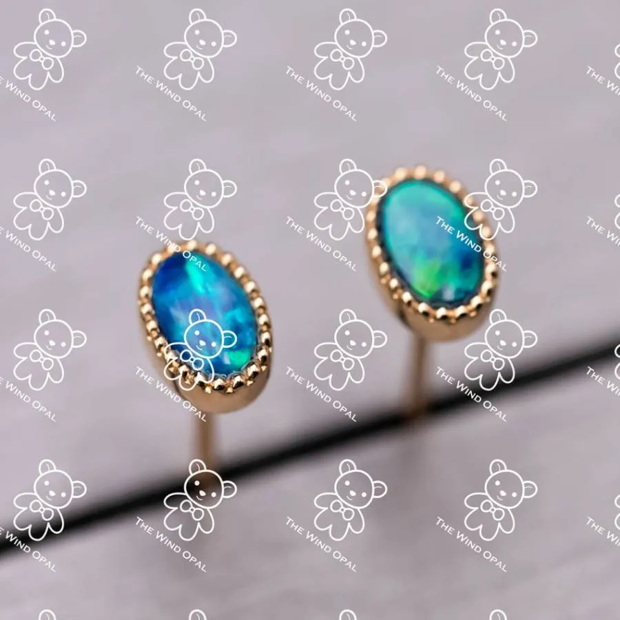Minimalist Australian Doublet Opal Earrings 18K Yellow Gold
