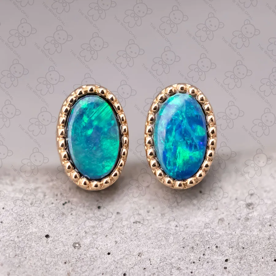 Minimalist Australian Doublet Opal Earrings 18K Yellow Gold