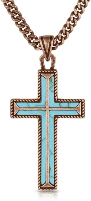 Montana Silversmiths Eternal Life Christan Faith Turquoise Rope Border Cross Pendant 25" Necklace