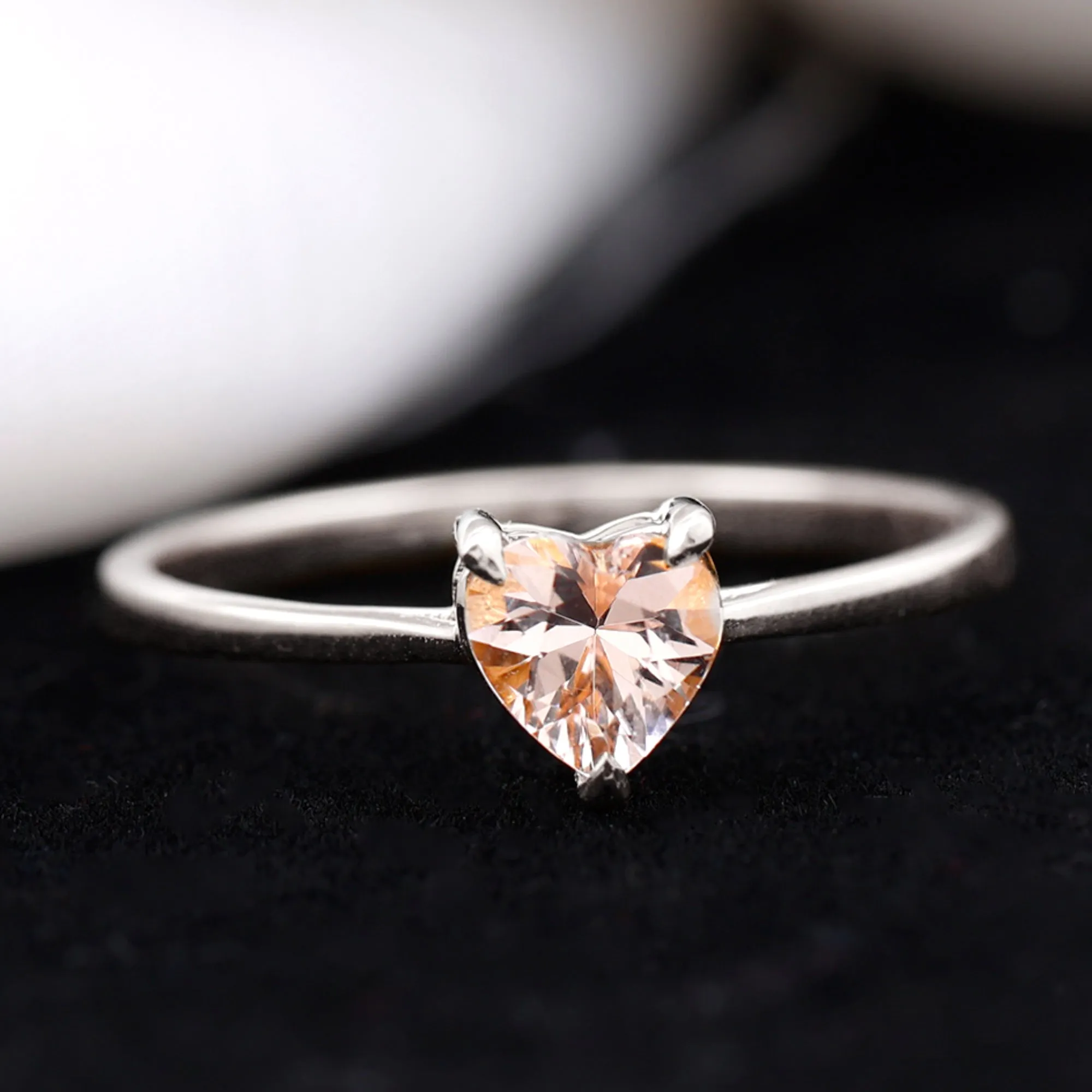 Morganite Heart Solitaire Engagement Ring