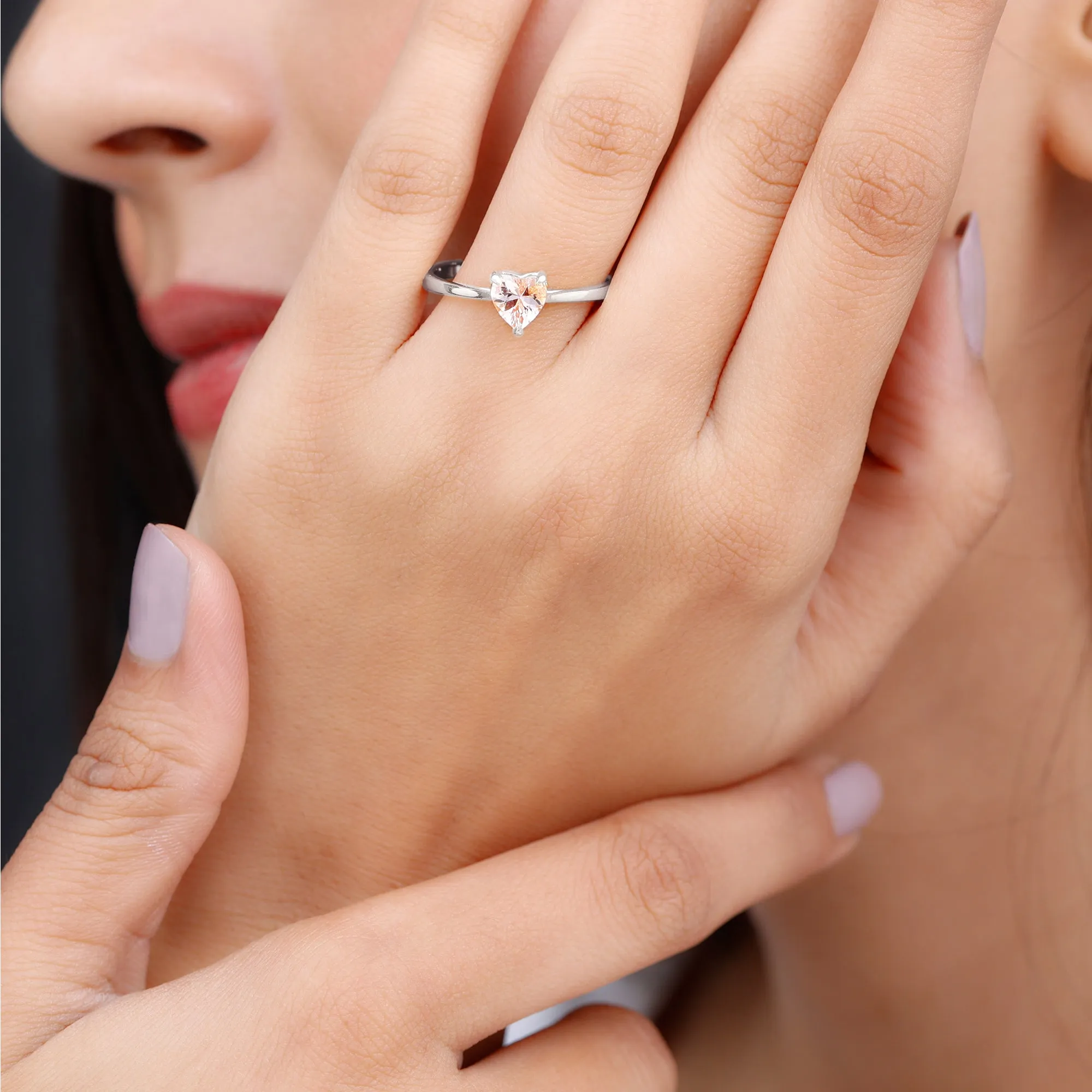 Morganite Heart Solitaire Engagement Ring
