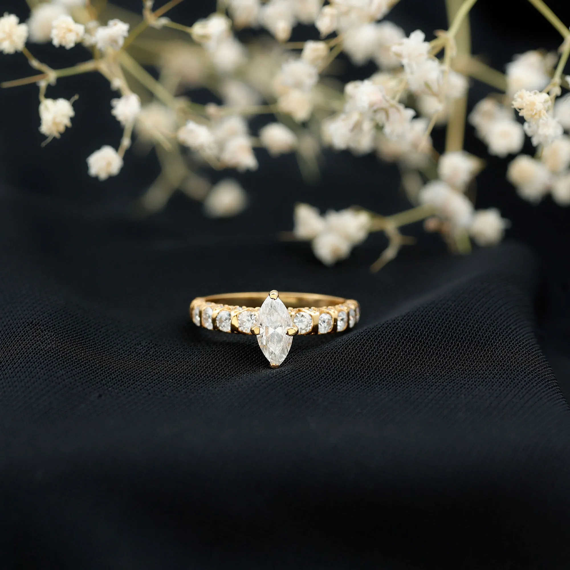 Naomi Watts Inspired Moissanite Solitaire Engagement Ring with Side Stones