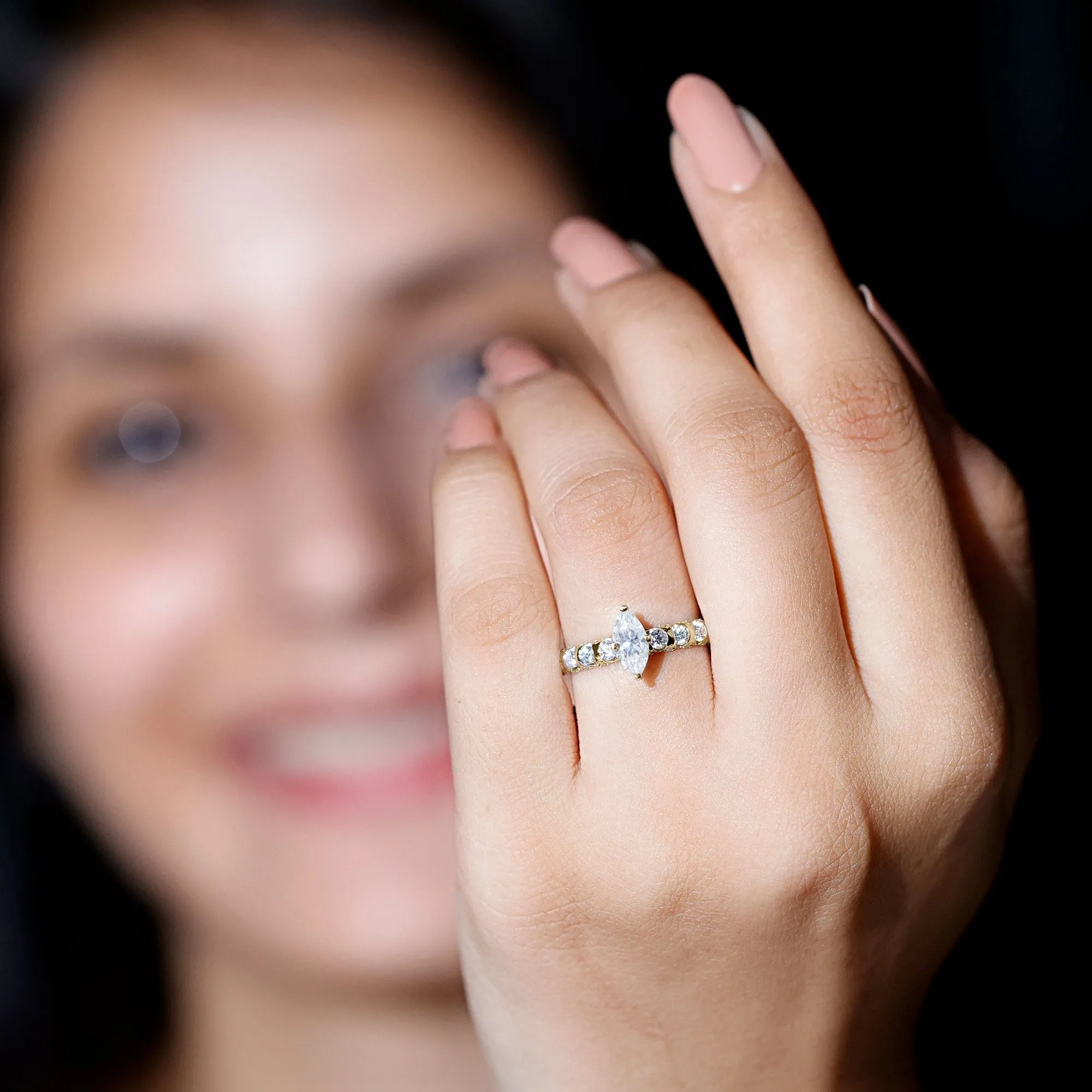 Naomi Watts Inspired Moissanite Solitaire Engagement Ring with Side Stones