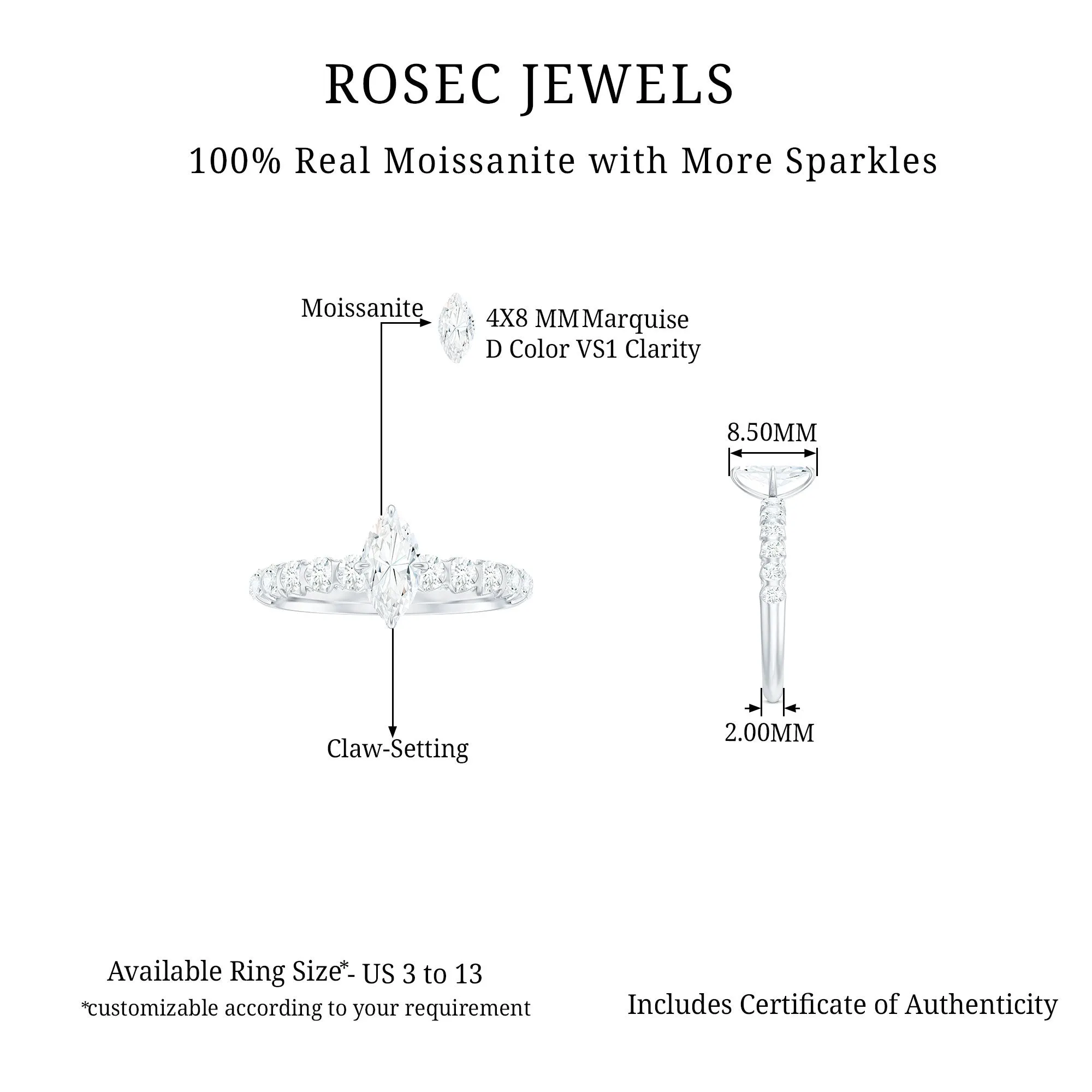 Naomi Watts Inspired Moissanite Solitaire Engagement Ring with Side Stones