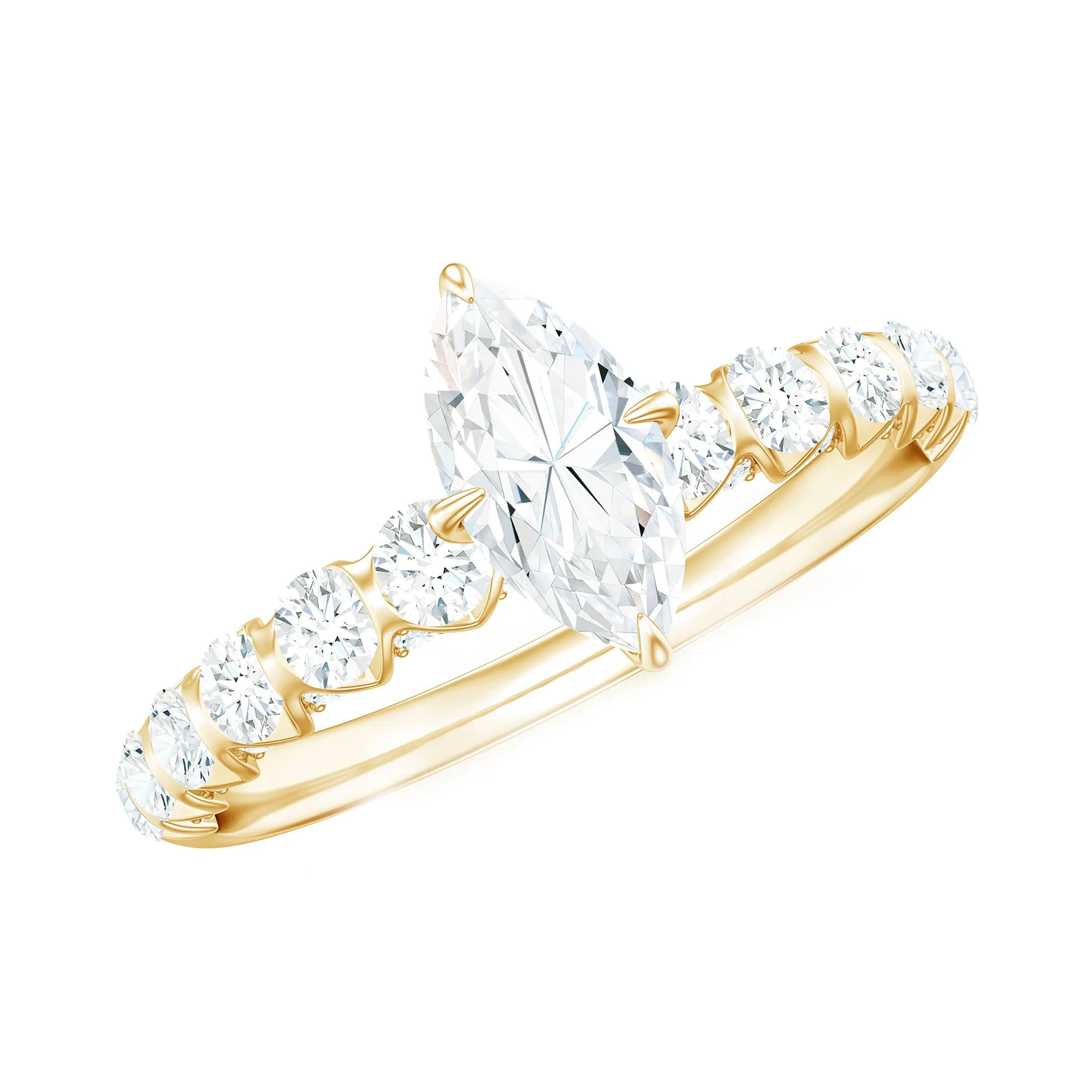 Naomi Watts Inspired Moissanite Solitaire Engagement Ring with Side Stones