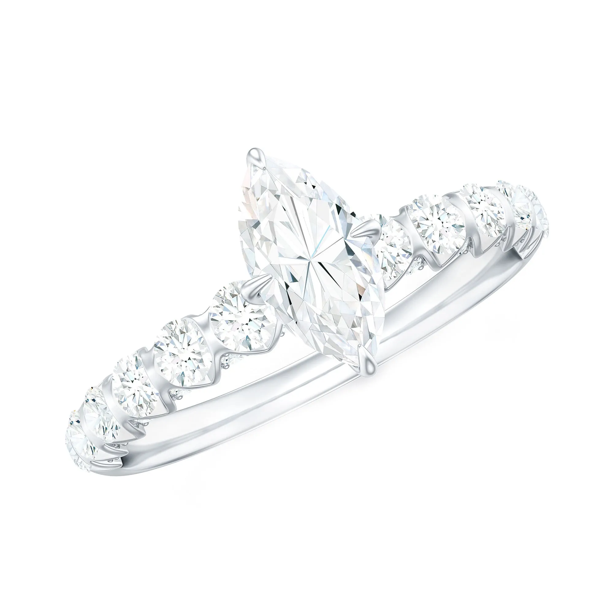 Naomi Watts Inspired Moissanite Solitaire Engagement Ring with Side Stones