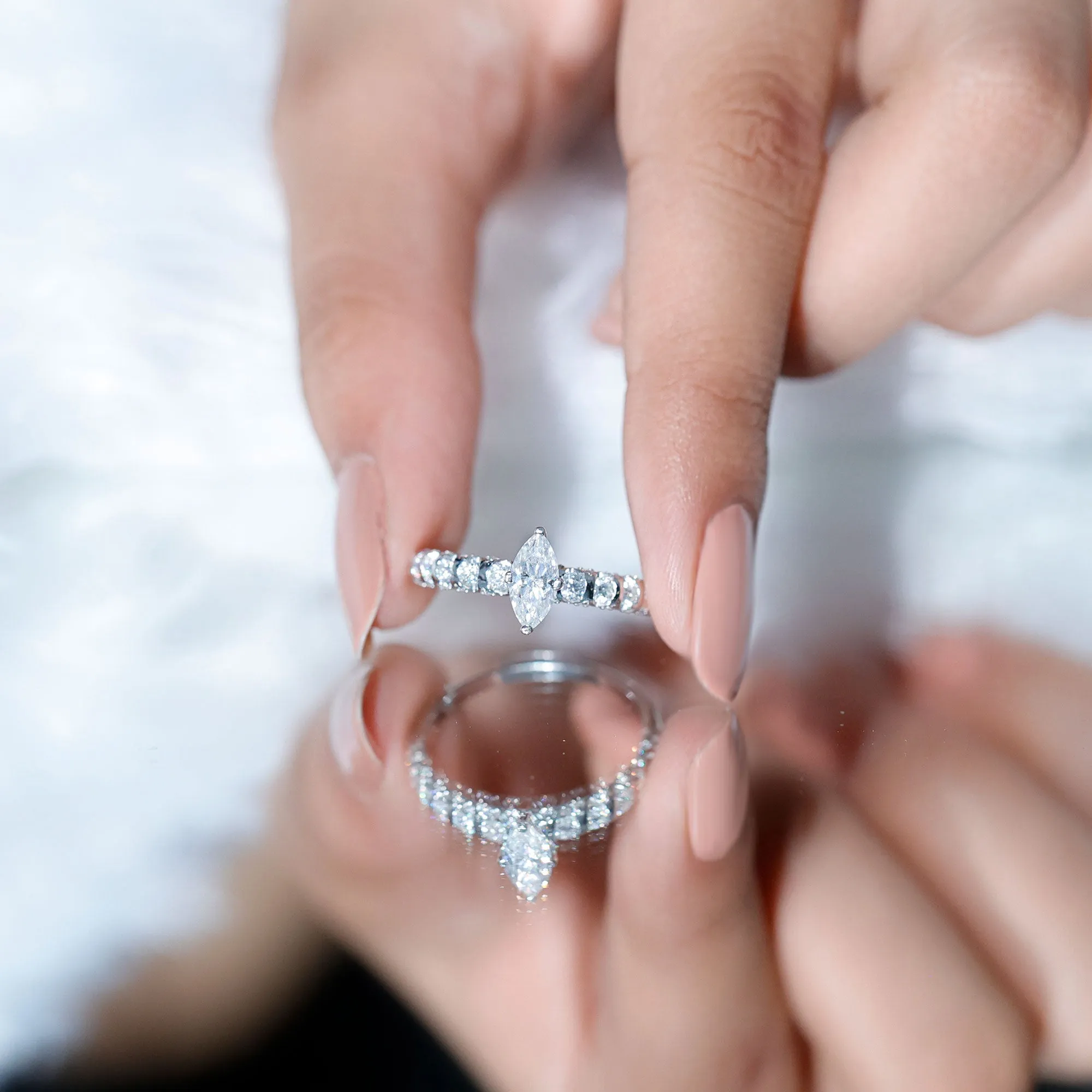 Naomi Watts Inspired Moissanite Solitaire Engagement Ring with Side Stones