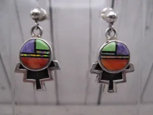 Native American Made Multi Stone Inlay and Sterling Silver Post Earrings