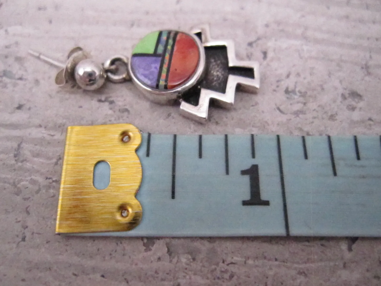 Native American Made Multi Stone Inlay and Sterling Silver Post Earrings