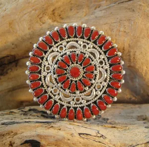 Native American Zun Madei Red Coral and Sterling Silver Pin or Pendant