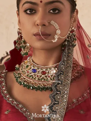 Navratna Gold Plated Jadau Kundan Bridal Necklace Set - MO-S25N