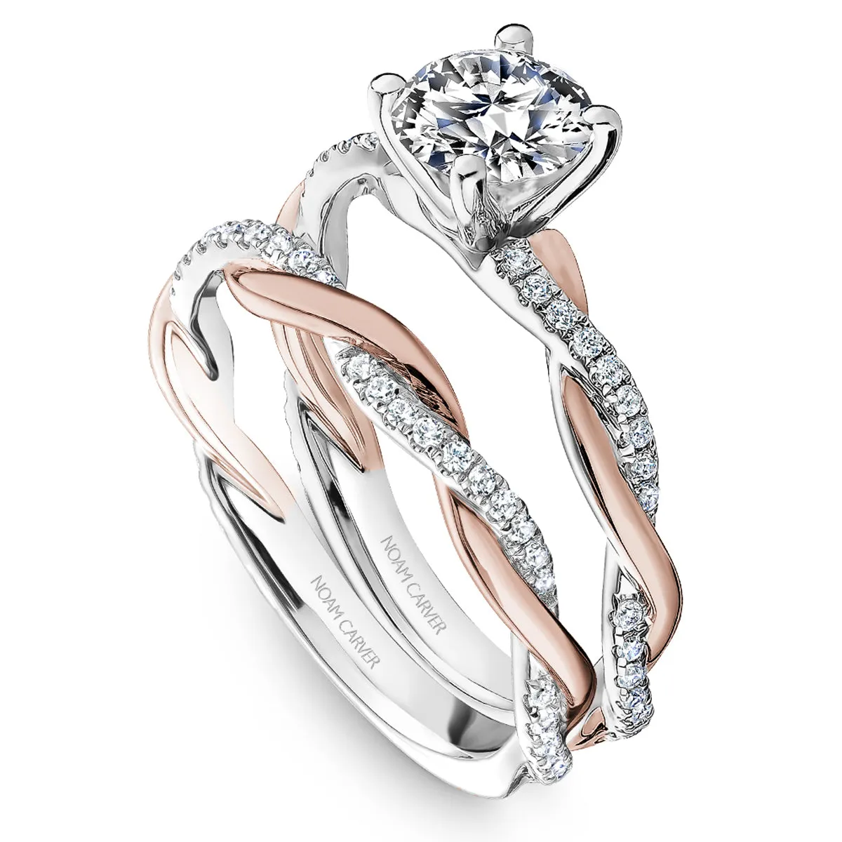 Noam Carver Twist Diamond Engagement Ring Setting in White and Rose Gold