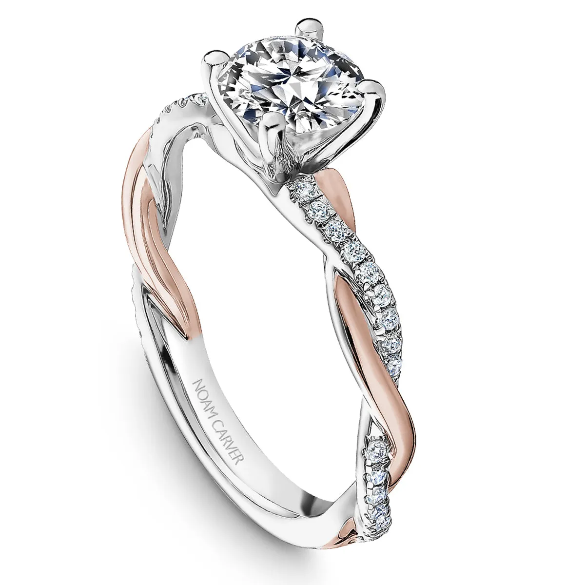Noam Carver Twist Diamond Engagement Ring Setting in White and Rose Gold