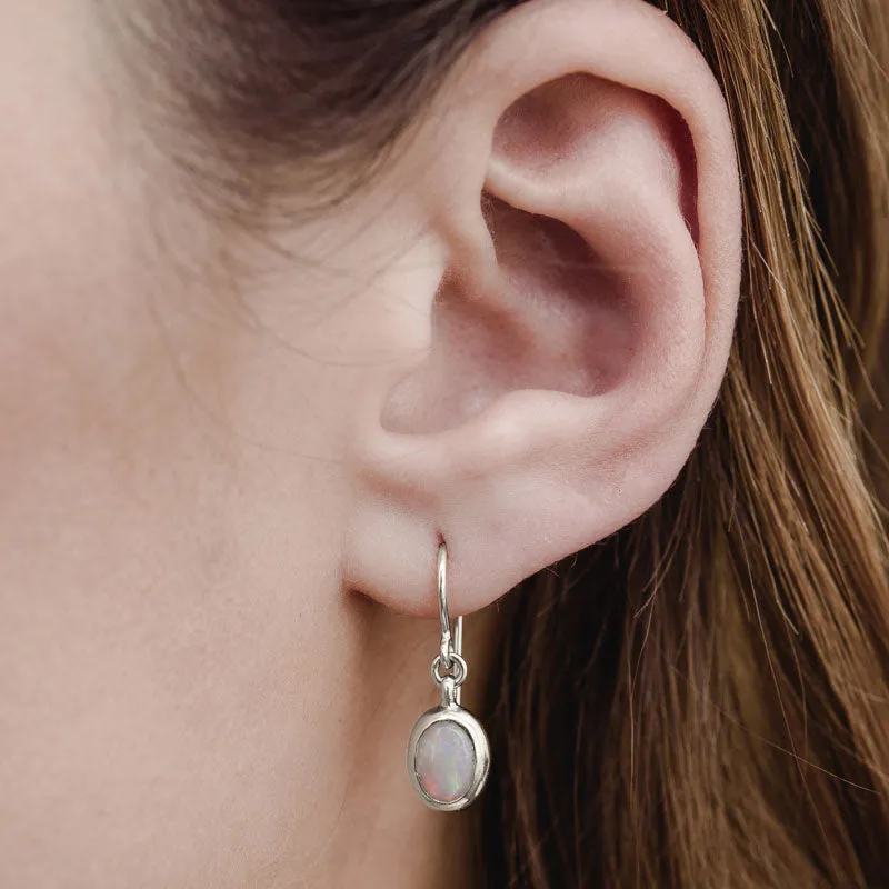 Nova Earring, White Opal, Silver