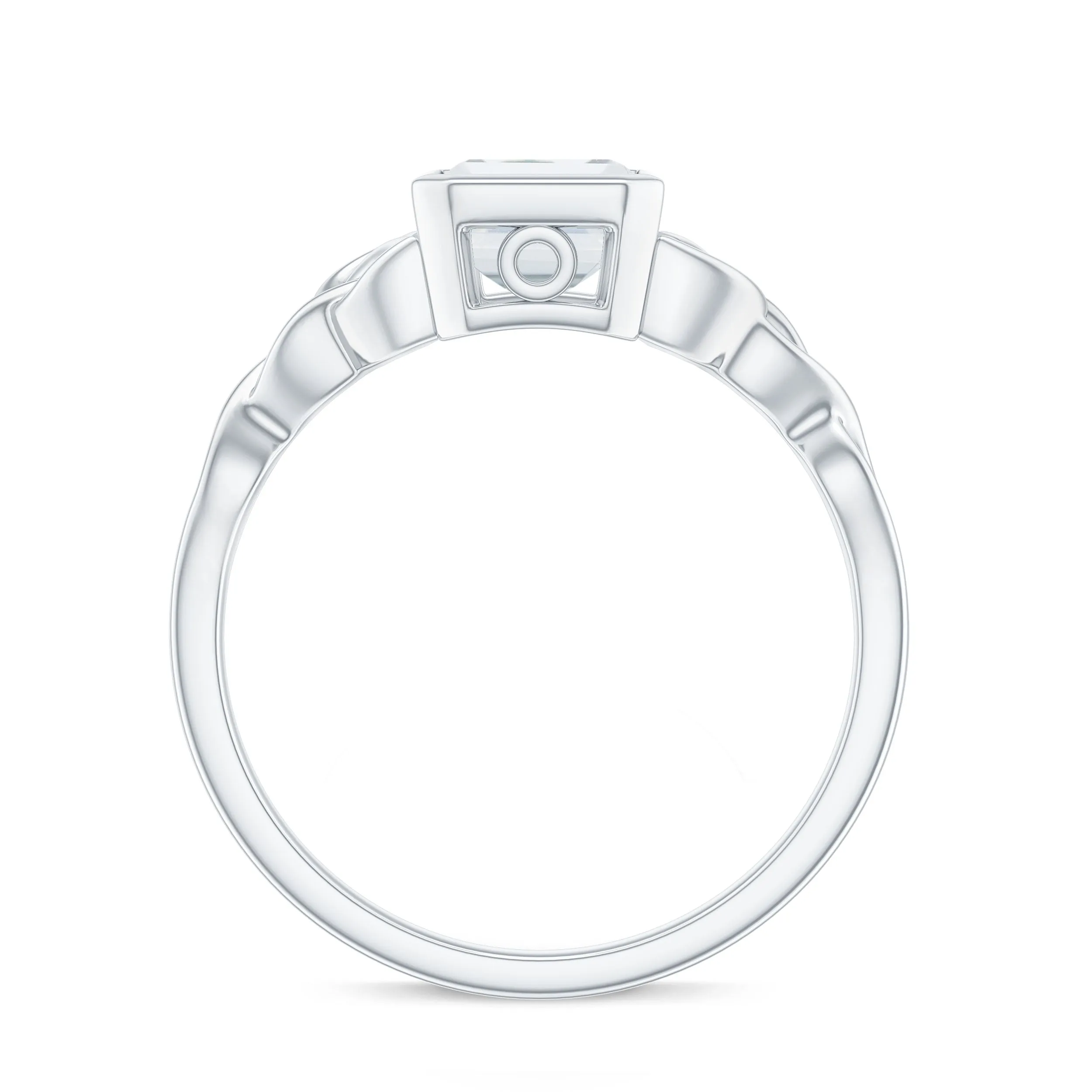 Octagon Cut Moissanite Solitaire Celtic Knot Ring in Bezel Setting