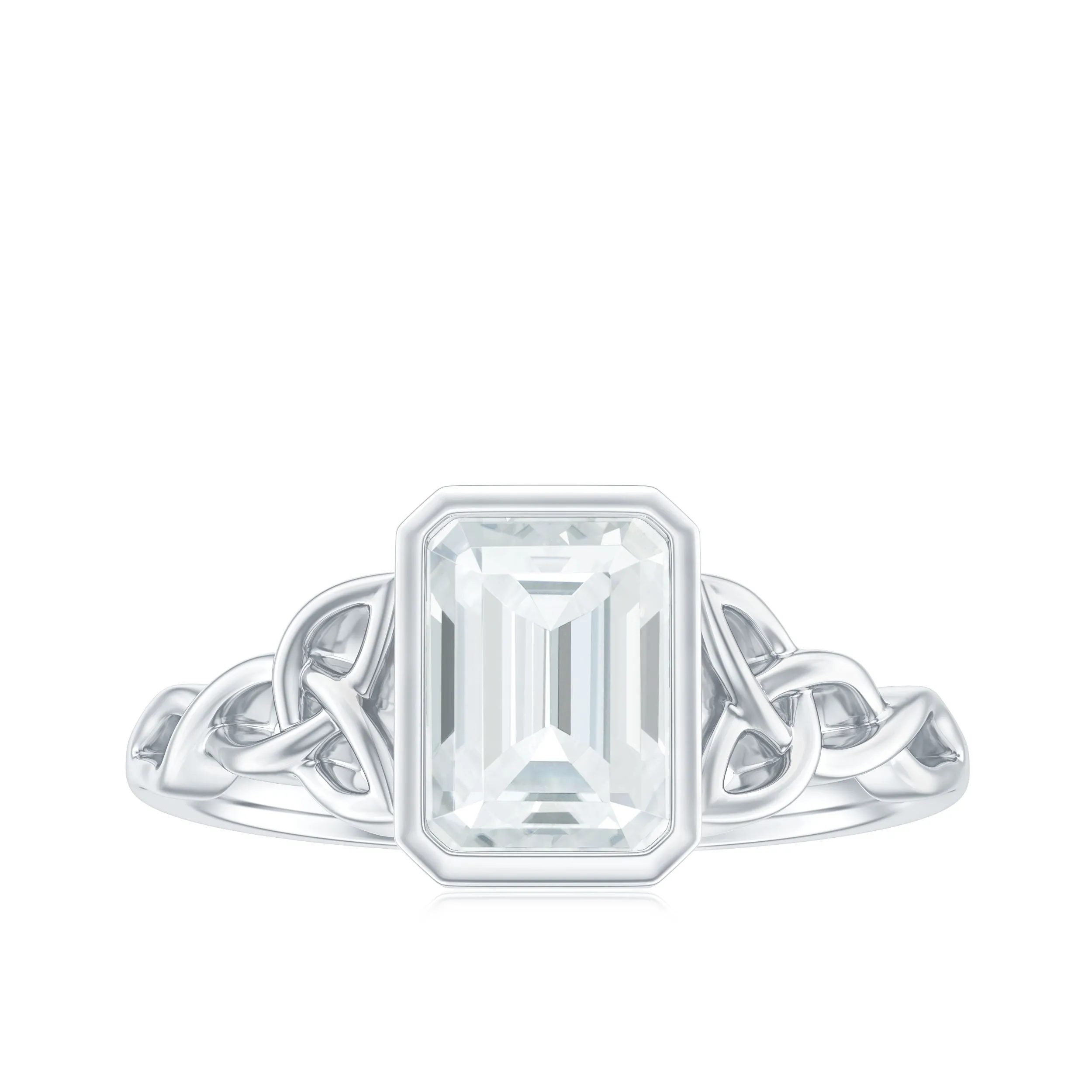 Octagon Cut Moissanite Solitaire Celtic Knot Ring in Bezel Setting