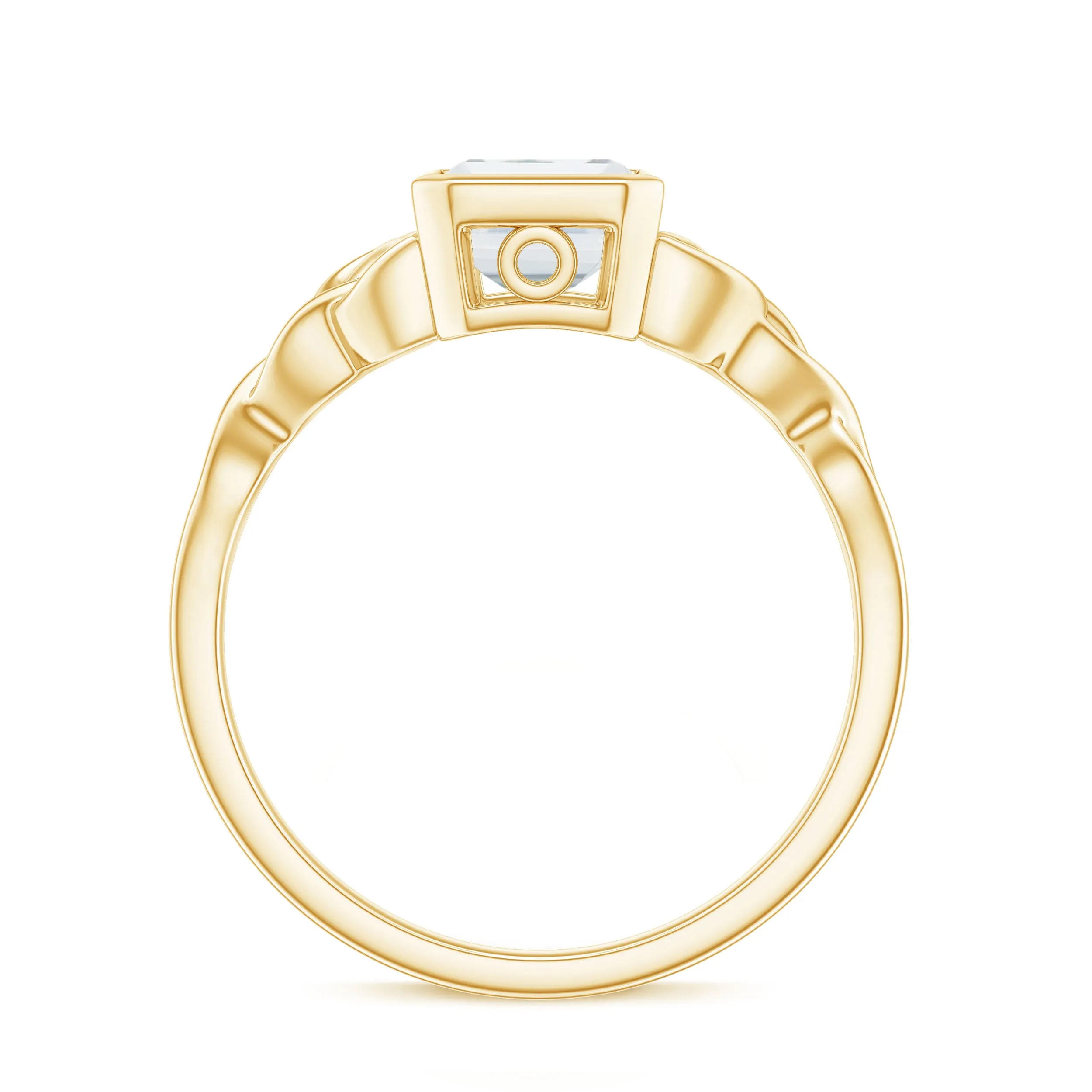 Octagon Cut Moissanite Solitaire Celtic Knot Ring in Bezel Setting