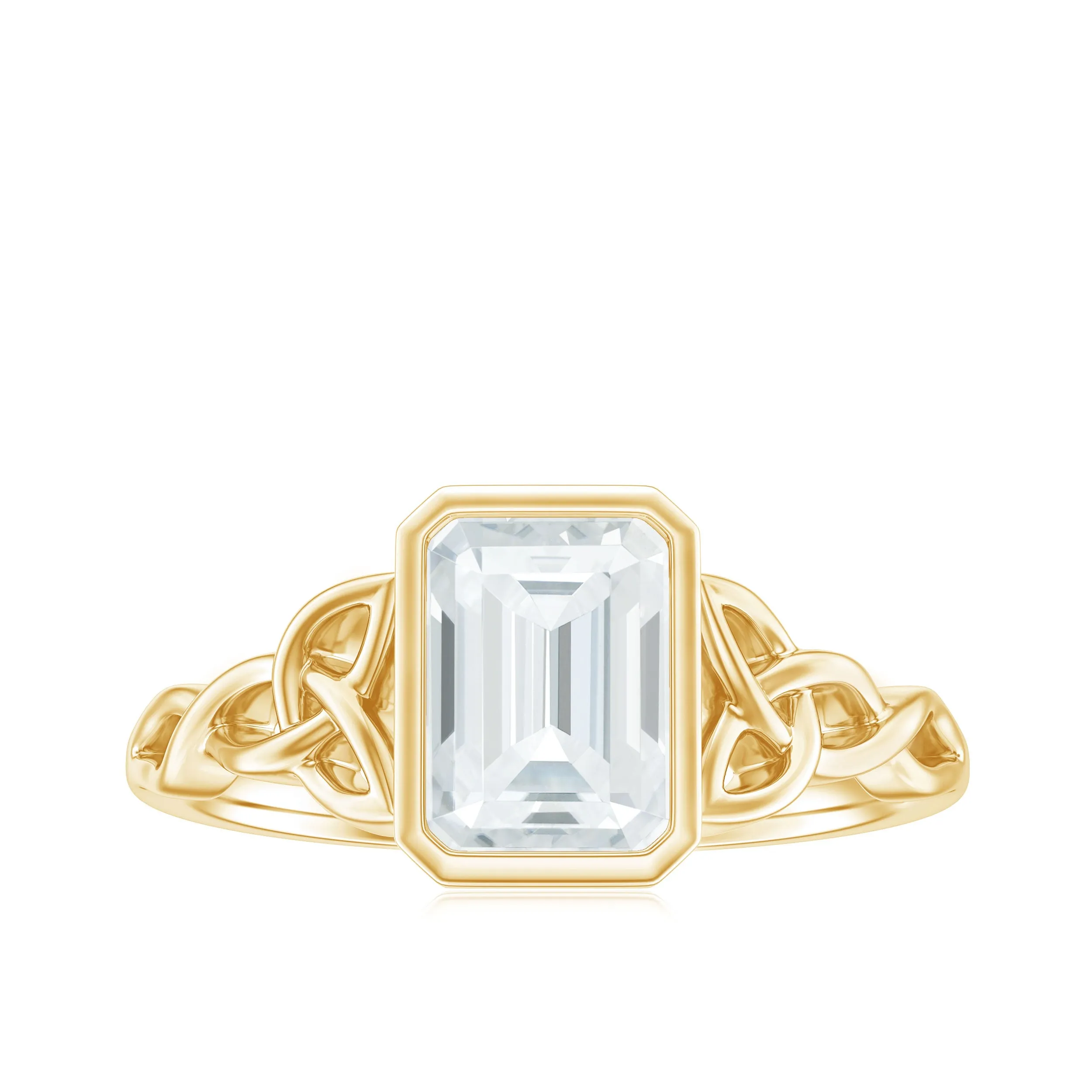 Octagon Cut Moissanite Solitaire Celtic Knot Ring in Bezel Setting