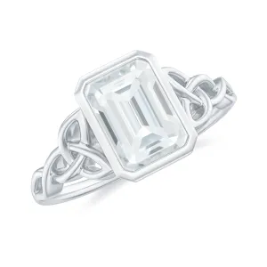 Octagon Cut Moissanite Solitaire Celtic Knot Ring in Bezel Setting