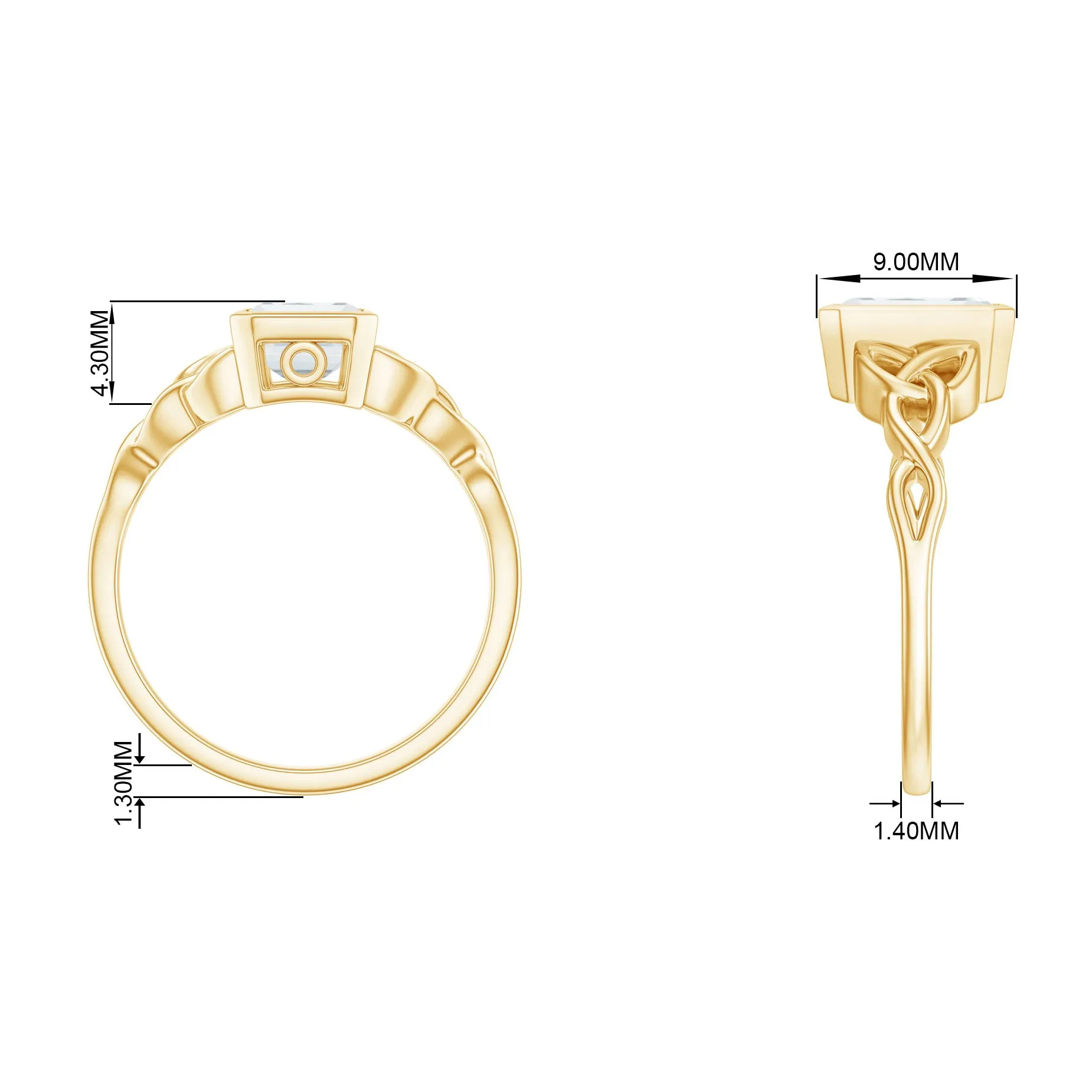 Octagon Cut Moissanite Solitaire Celtic Knot Ring in Bezel Setting