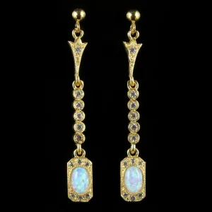 Opal Paste Long Earrings 18Ct Gold On Silver