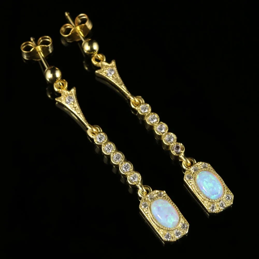 Opal Paste Long Earrings 18Ct Gold On Silver