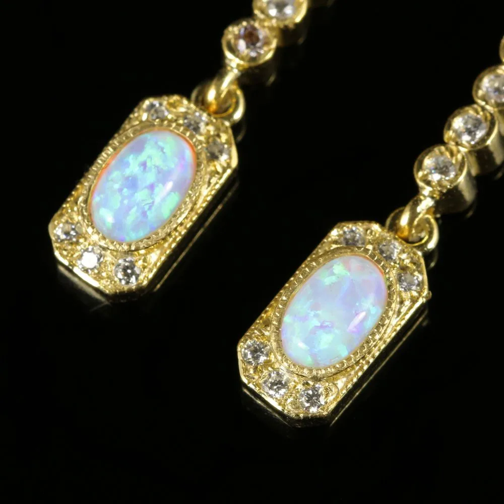Opal Paste Long Earrings 18Ct Gold On Silver