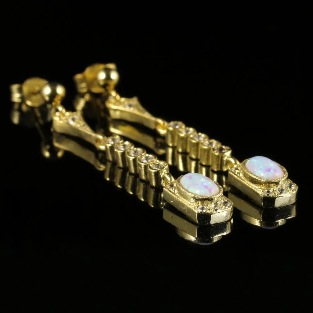 Opal Paste Long Earrings 18Ct Gold On Silver