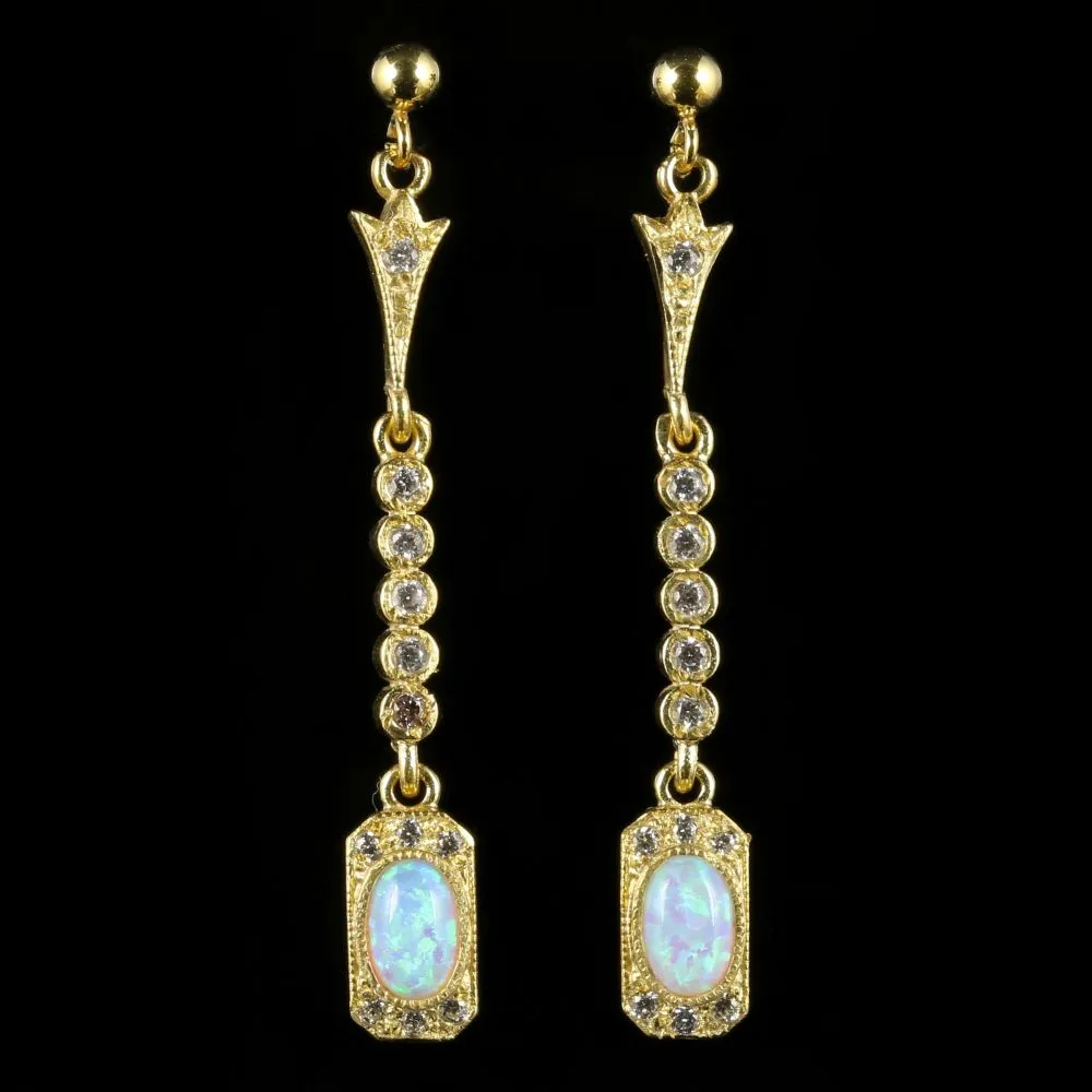 Opal Paste Long Earrings 18Ct Gold On Silver