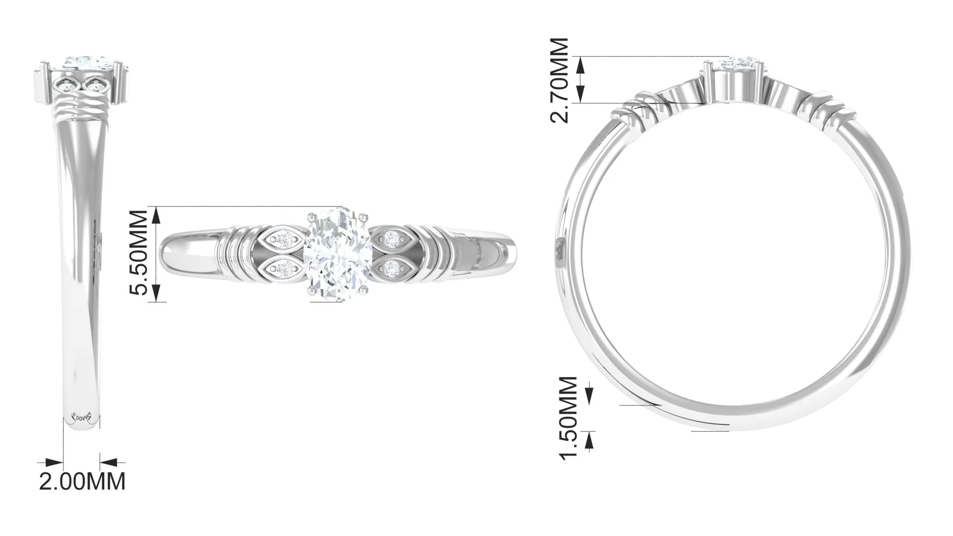 Oval Cut Real Diamond Solitaire Engagement Ring