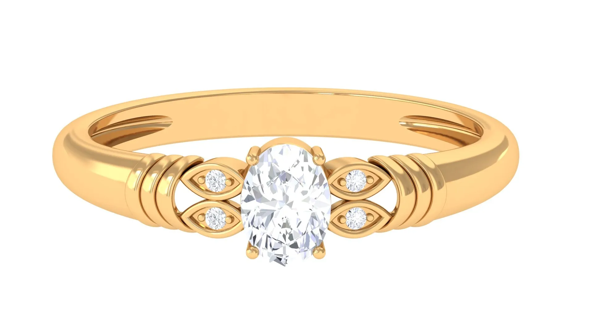 Oval Cut Real Diamond Solitaire Engagement Ring