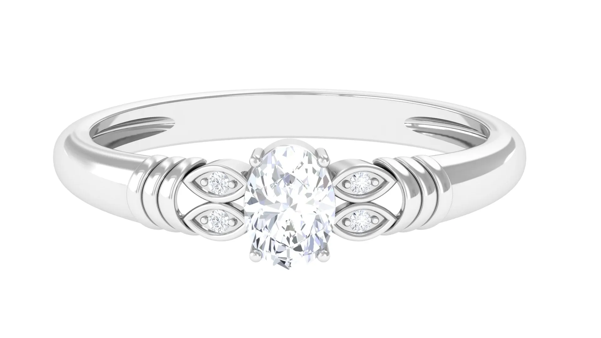 Oval Cut Real Diamond Solitaire Engagement Ring