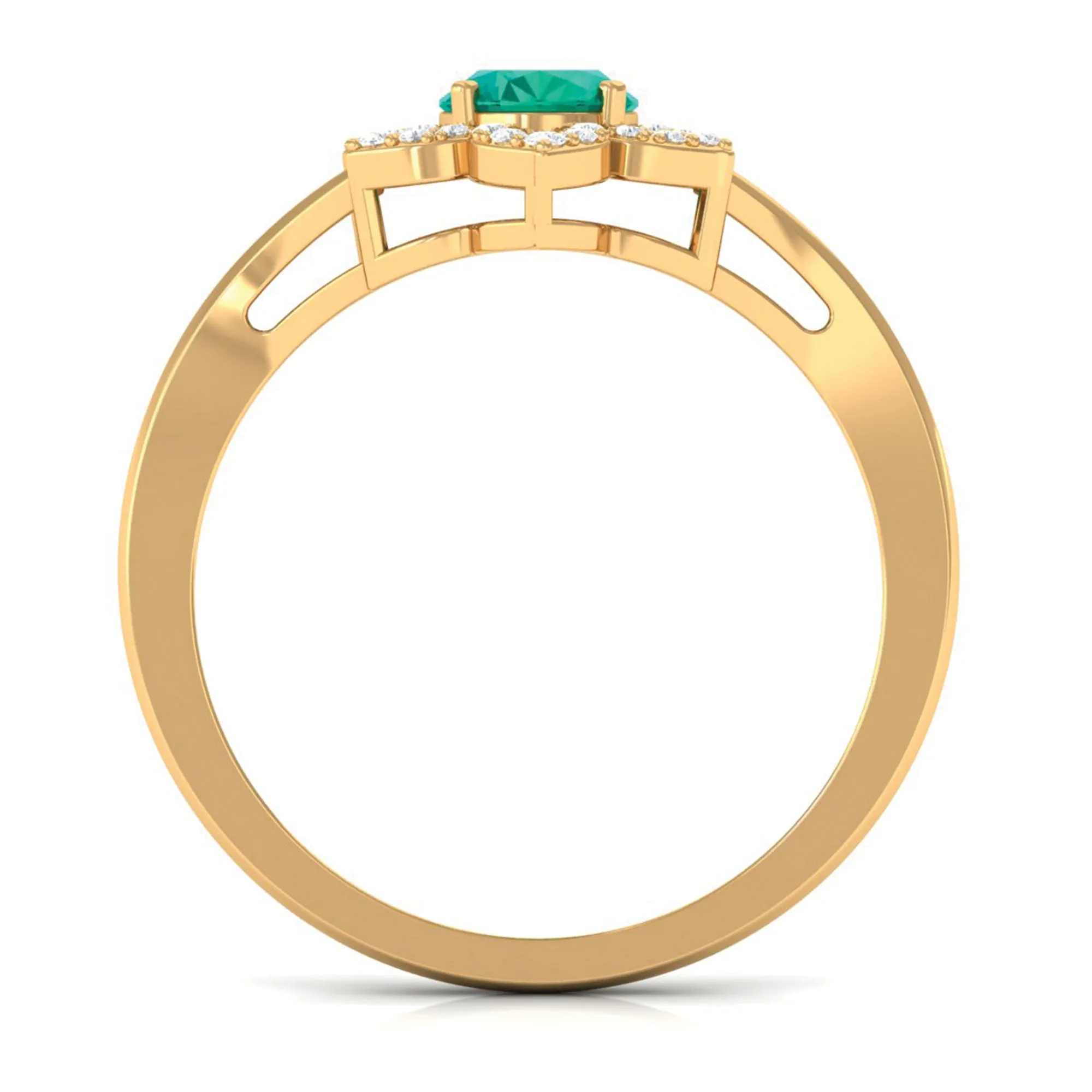 Oval Emerald and Diamond Flower Engagement Ring in Split Shank