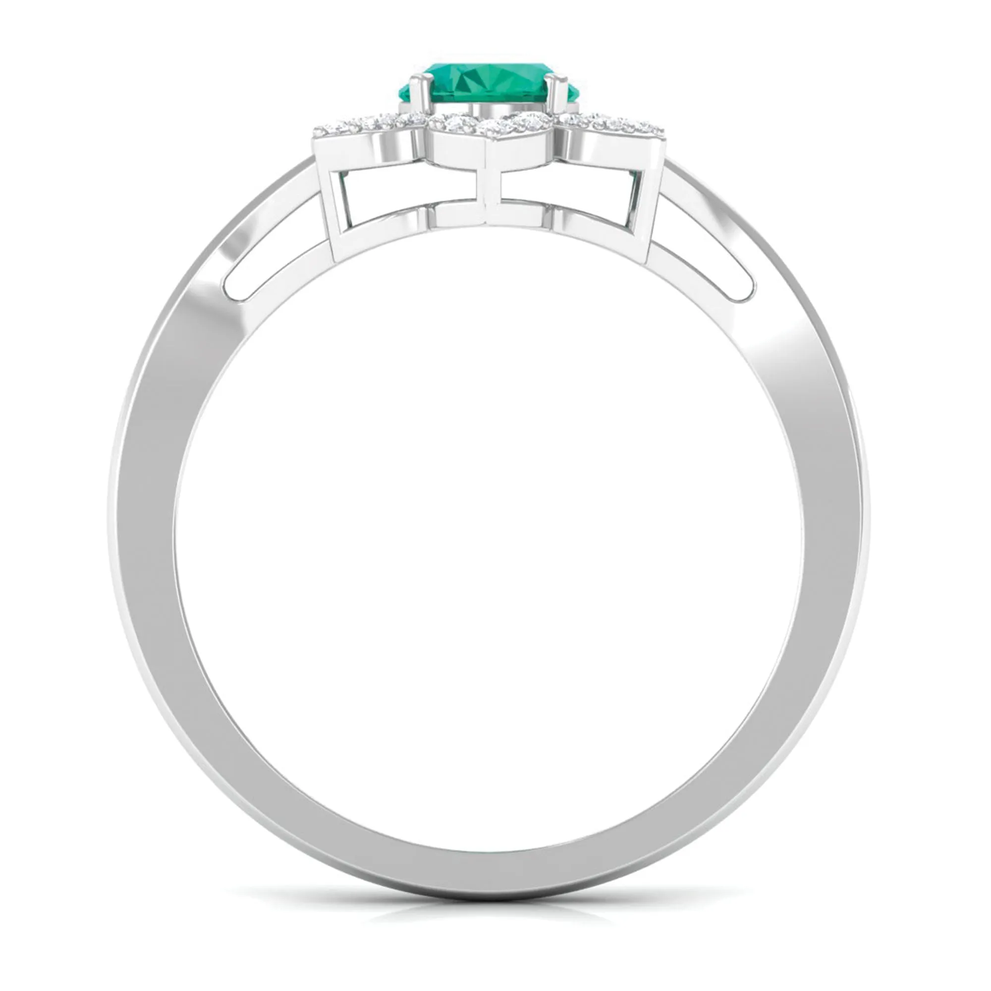 Oval Emerald and Diamond Flower Engagement Ring in Split Shank