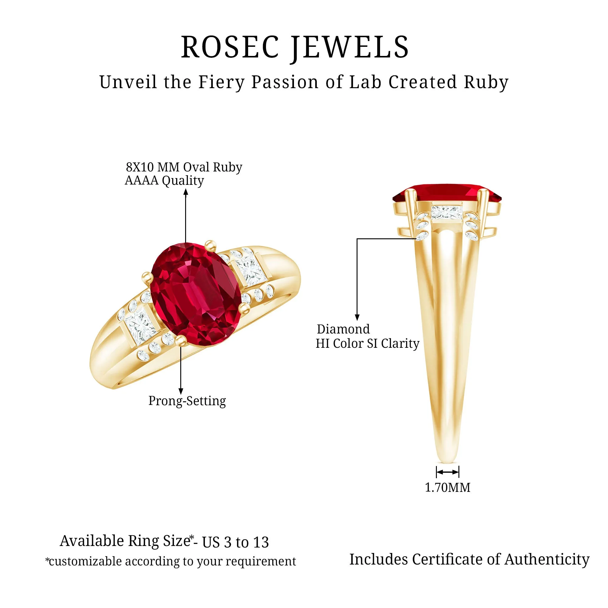 Oval Lab Grown Ruby Solitaire Statement Engagement Ring with Diamond