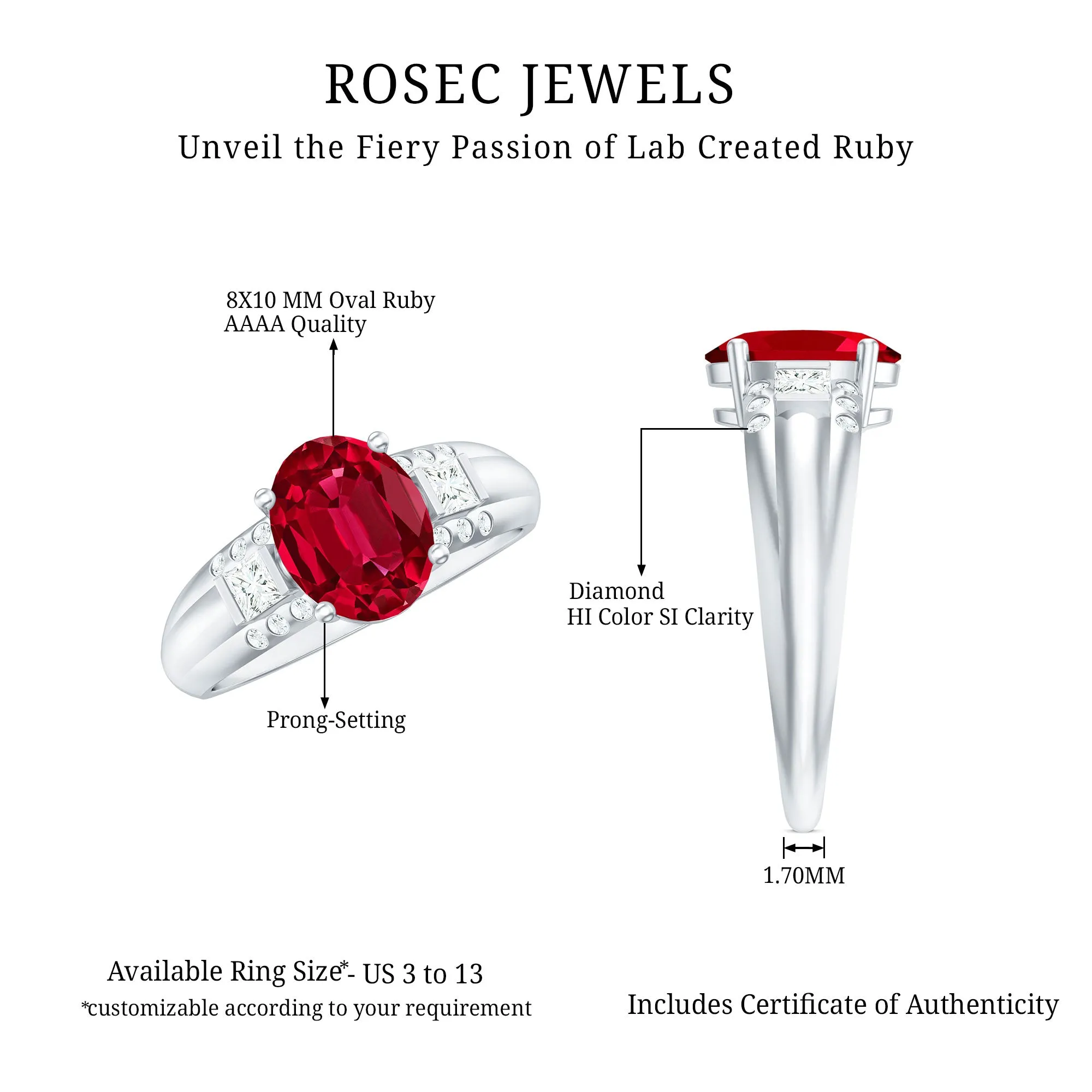 Oval Lab Grown Ruby Solitaire Statement Engagement Ring with Diamond