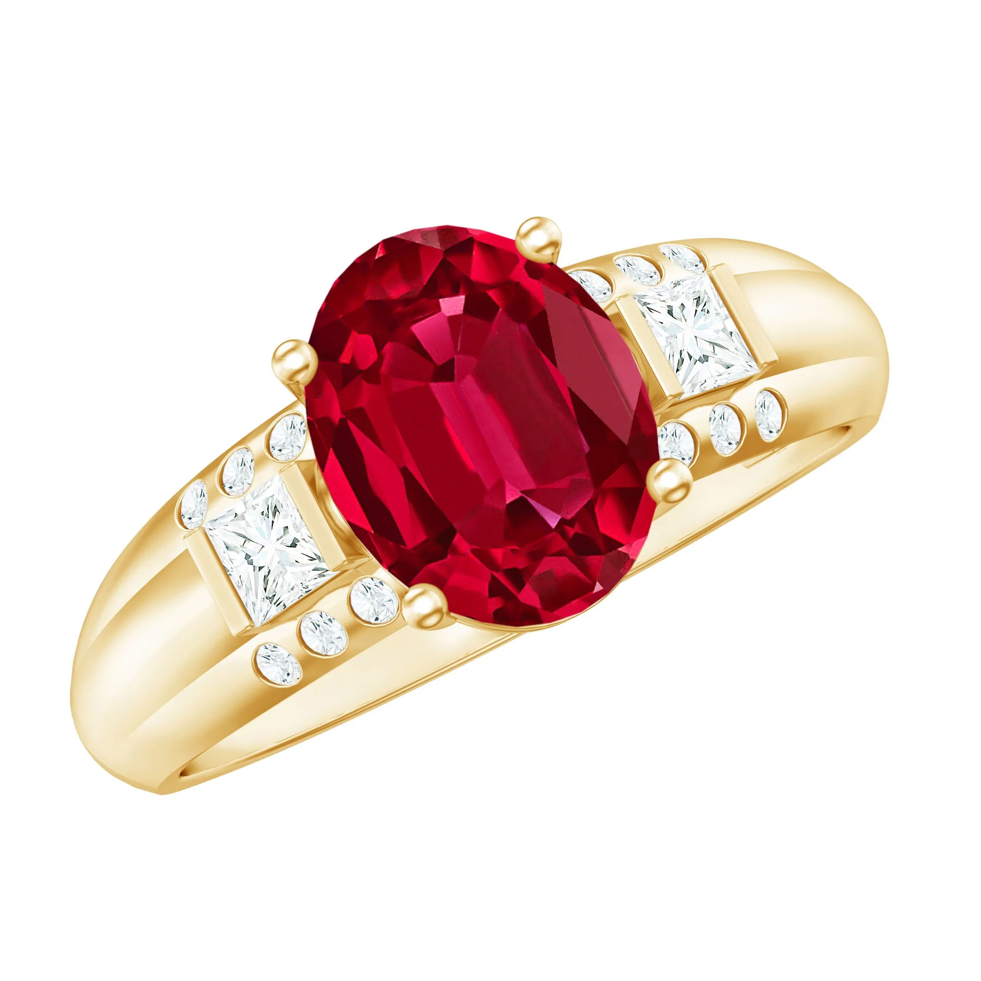 Oval Lab Grown Ruby Solitaire Statement Engagement Ring with Diamond