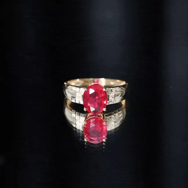 Oval Lab Grown Ruby Solitaire Statement Engagement Ring with Diamond