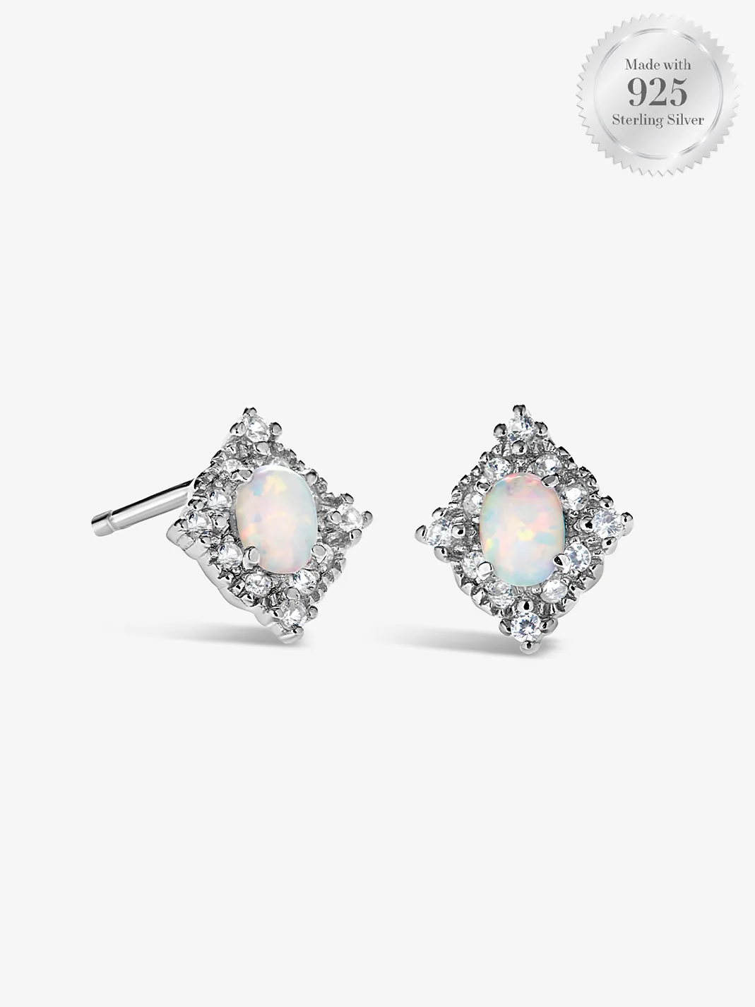 Oval Opal Halo Stud Earrings