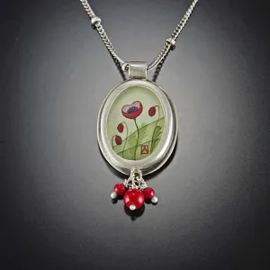 Oval Poppy Necklace with Coral