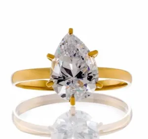 Pear Cut Cubic Zirconia Solitaire Engagement Ring In Sterling Silver
