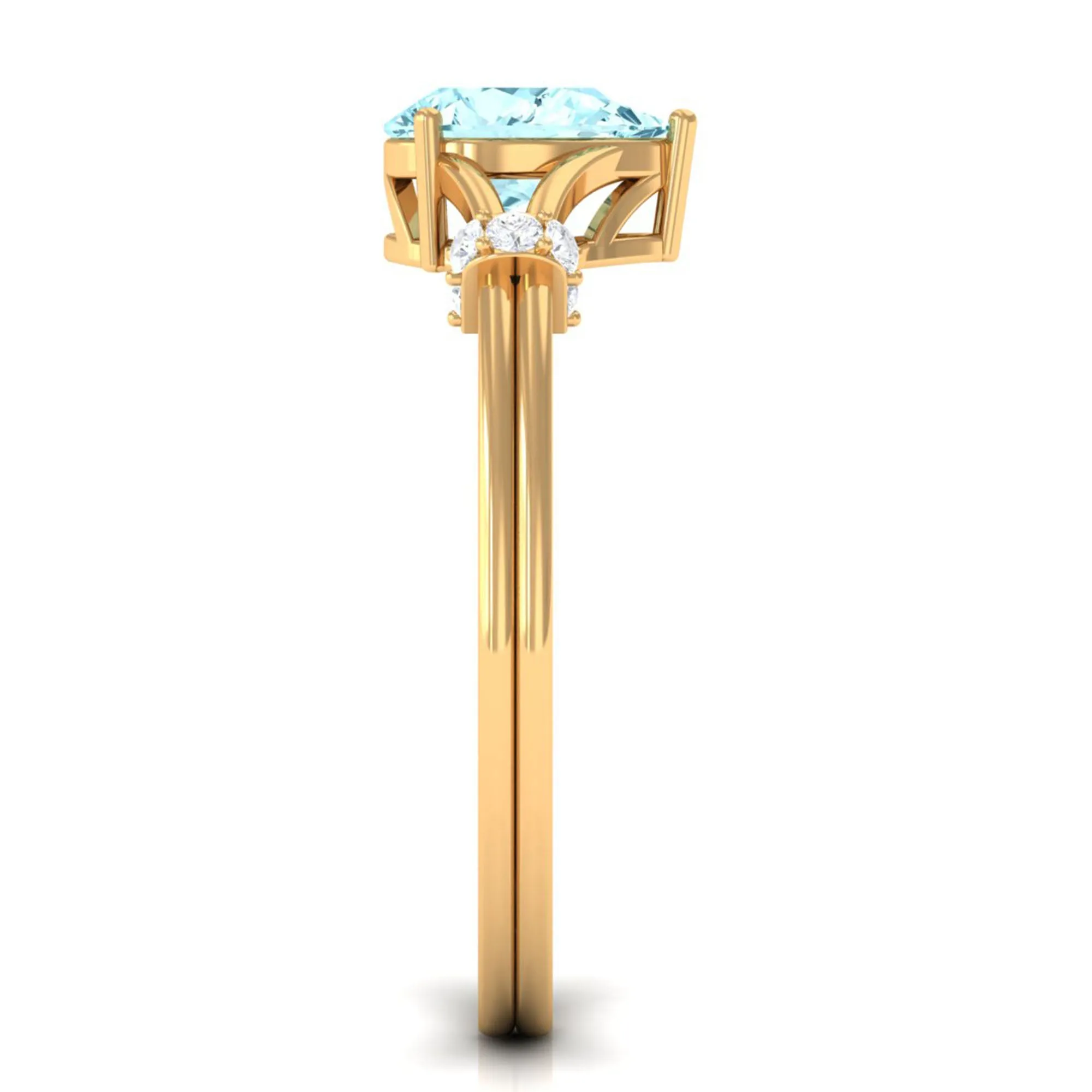 Pear Shape Aquamarine and Diamond Solitaire Ring in Split Shank