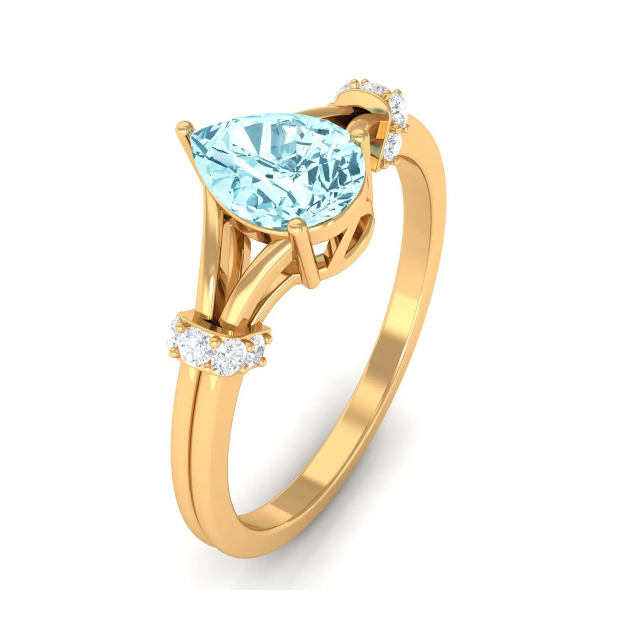 Pear Shape Aquamarine and Diamond Solitaire Ring in Split Shank